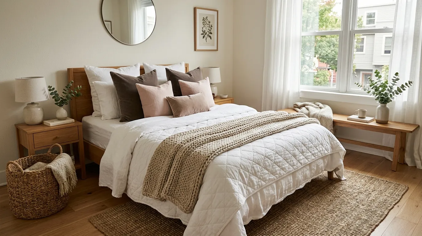 small apartment bedroom ideas for couples Soft Layered Bedding