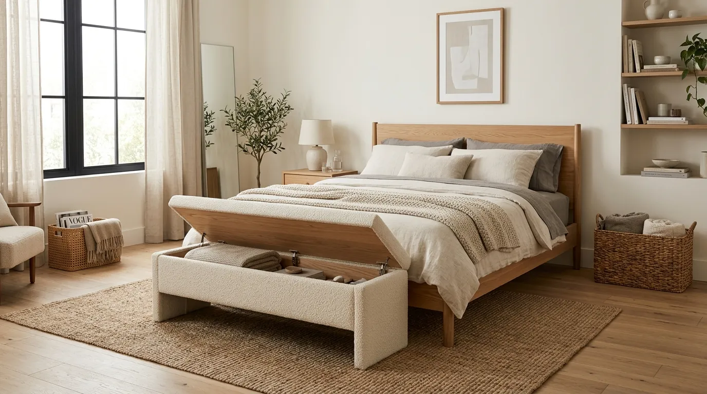 small apartment bedroom ideas for couples Space-Saving Bench