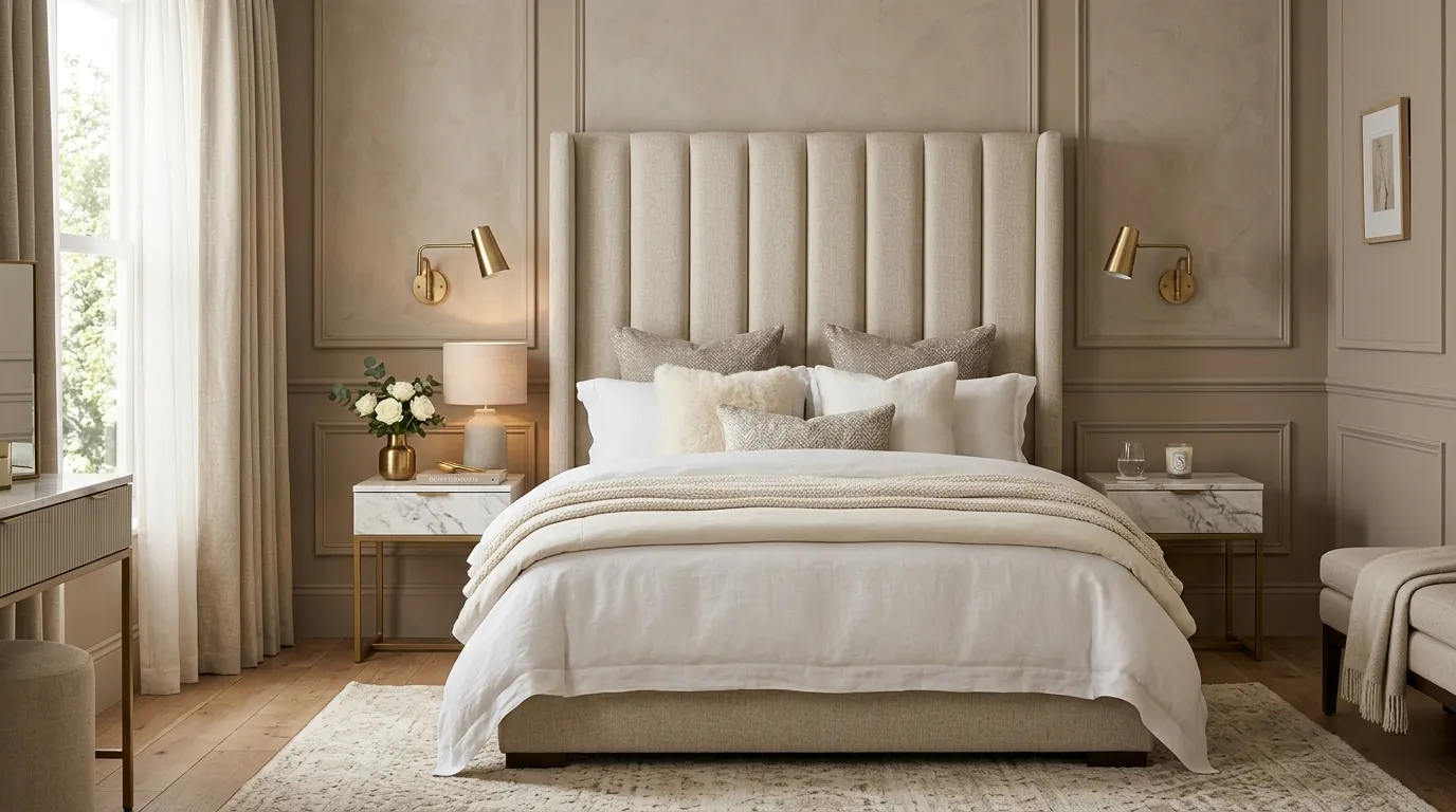 small apartment bedroom ideas for couples Upholstered Statement Headboard
