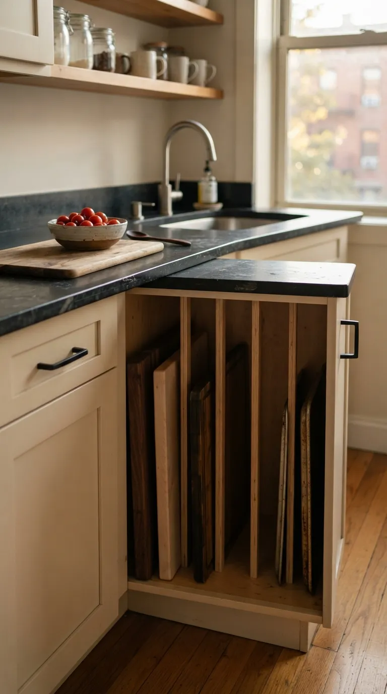 small apartment kitchen organization ideas Store Cutting Boards Upright
