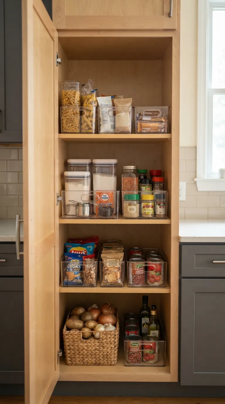 small apartment kitchen organization ideas Use Clear Pantry Bins