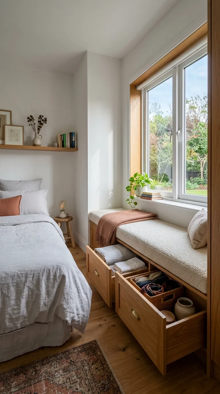 small bedroom storage ideas Built-In Window Seat