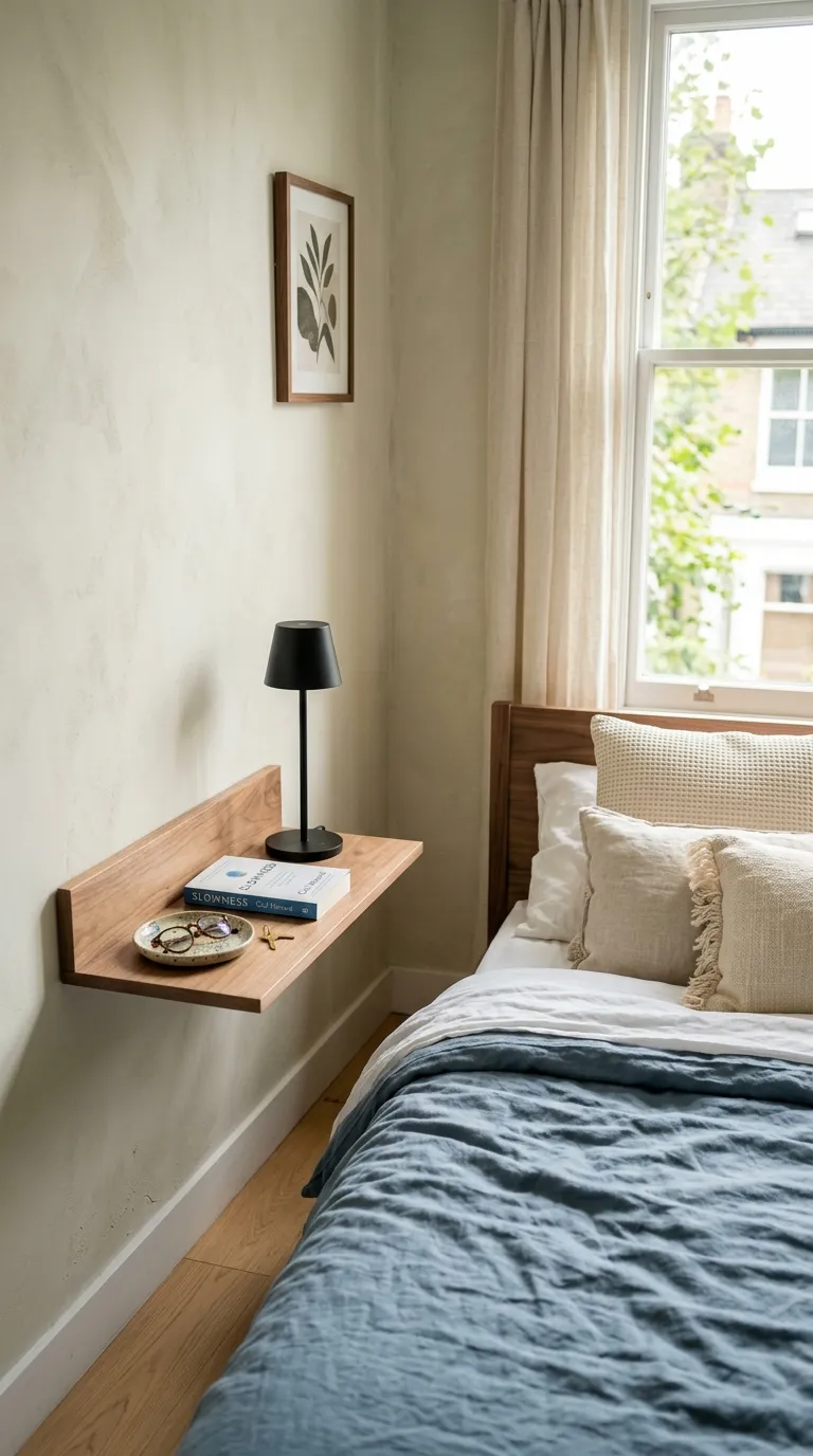 small bedroom storage ideas Floating Bedside Shelves