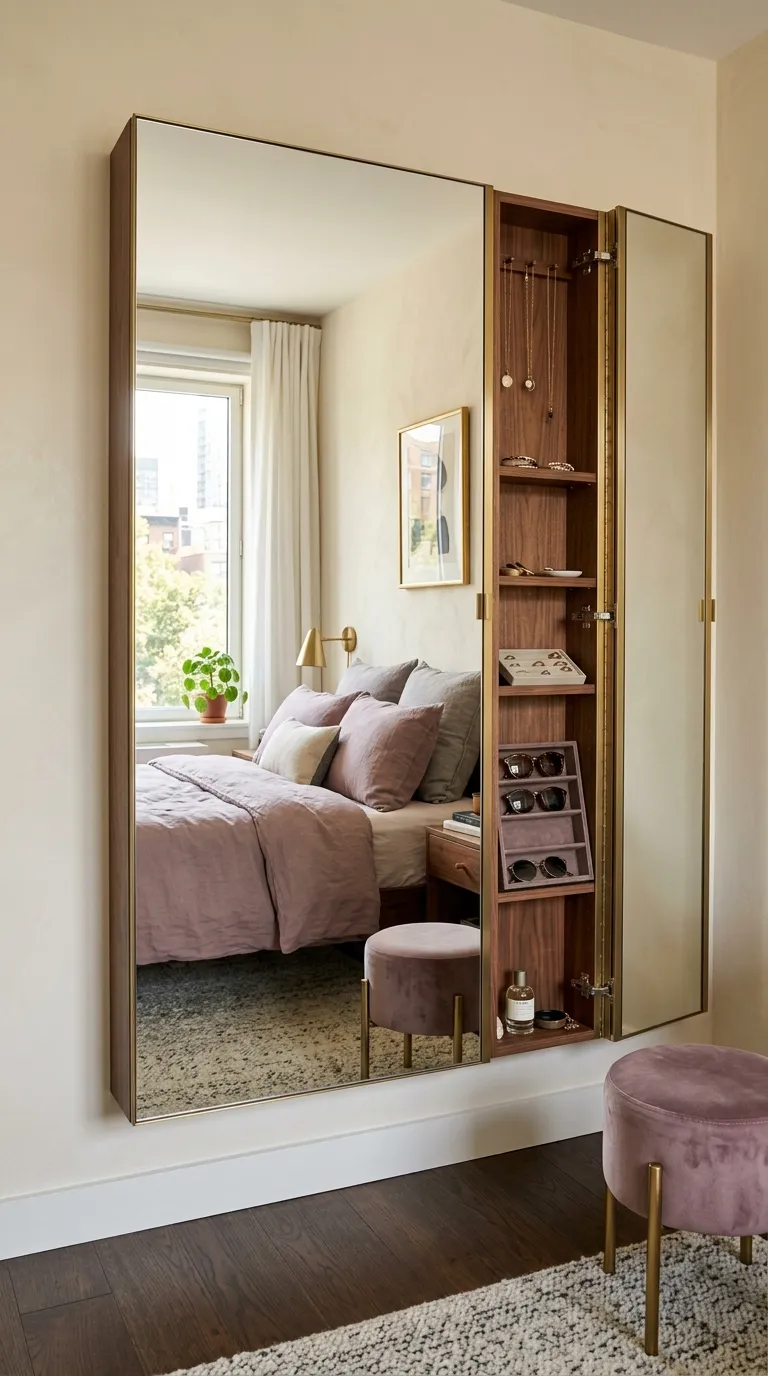 small bedroom storage ideas Mirror With Hidden Storage