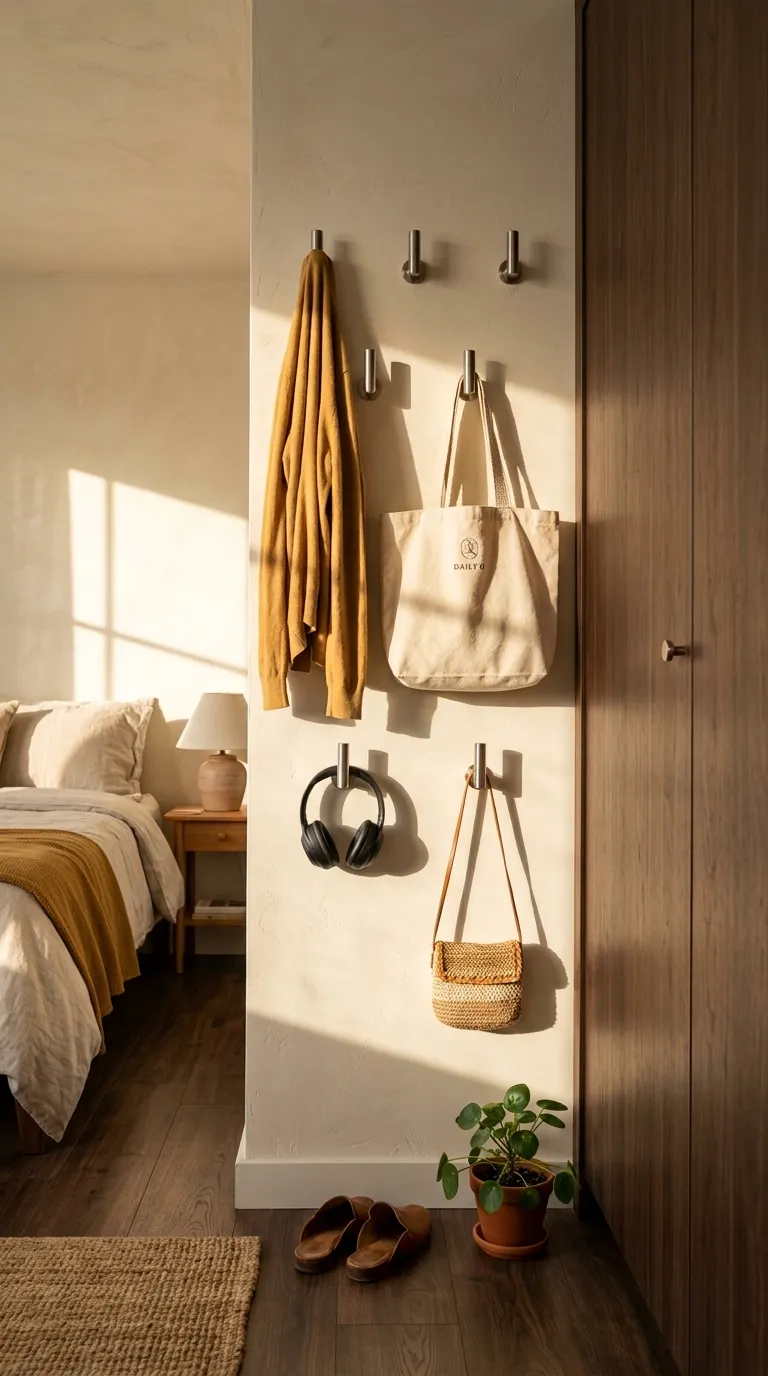 small bedroom storage ideas Narrow Wall Hooks