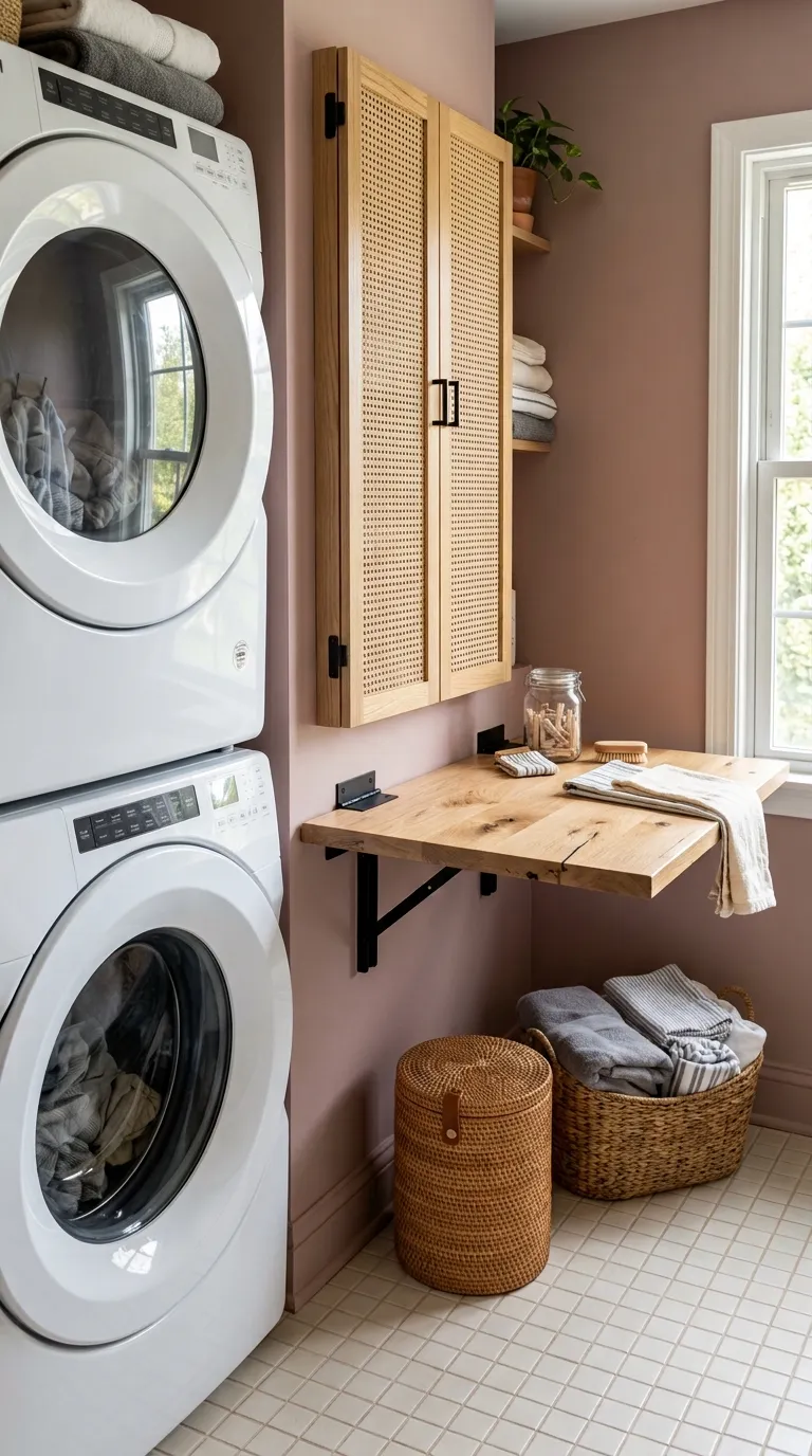 stackable washer dryer laundry room ideas Add a Fold-Down Counter