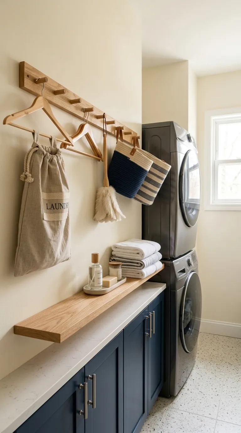 stackable washer dryer laundry room ideas Add a Peg Rail