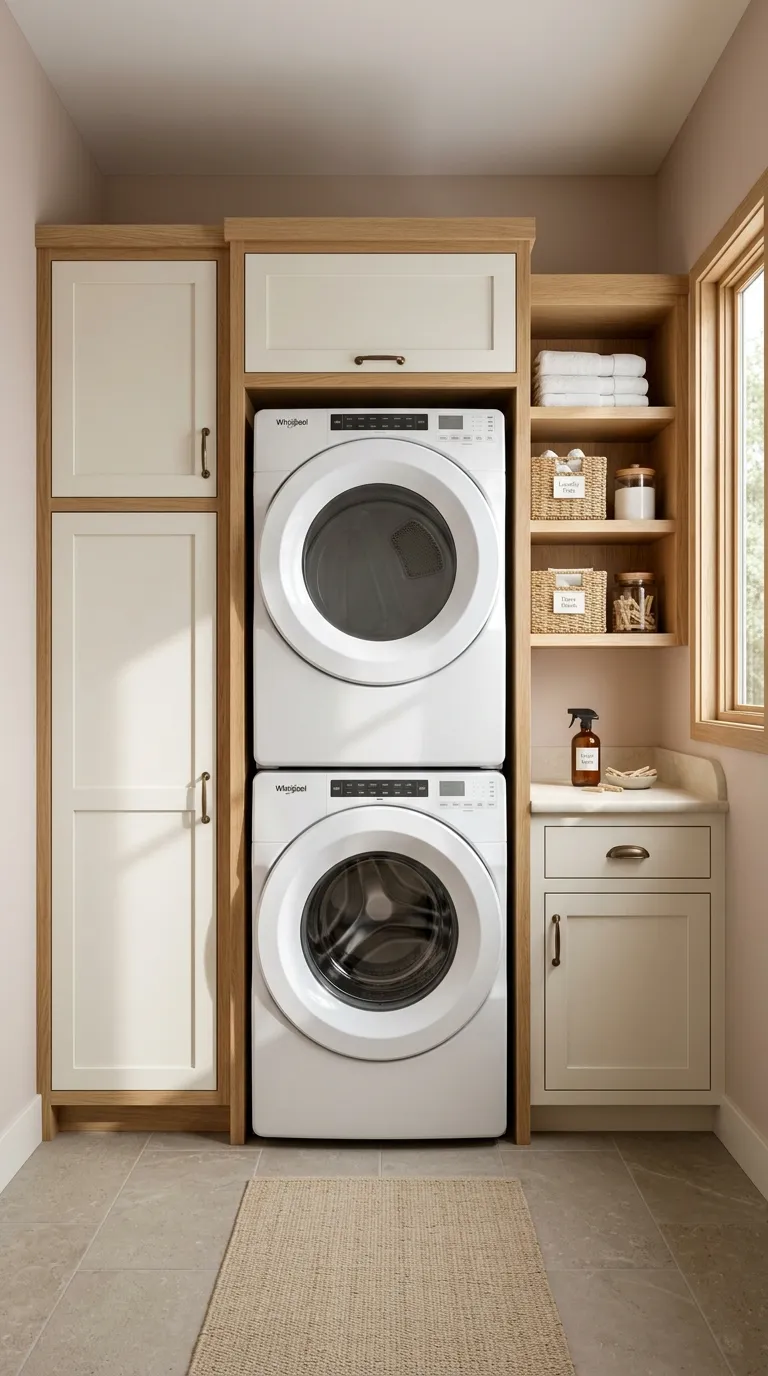 stackable washer dryer laundry room ideas Frame the Machines