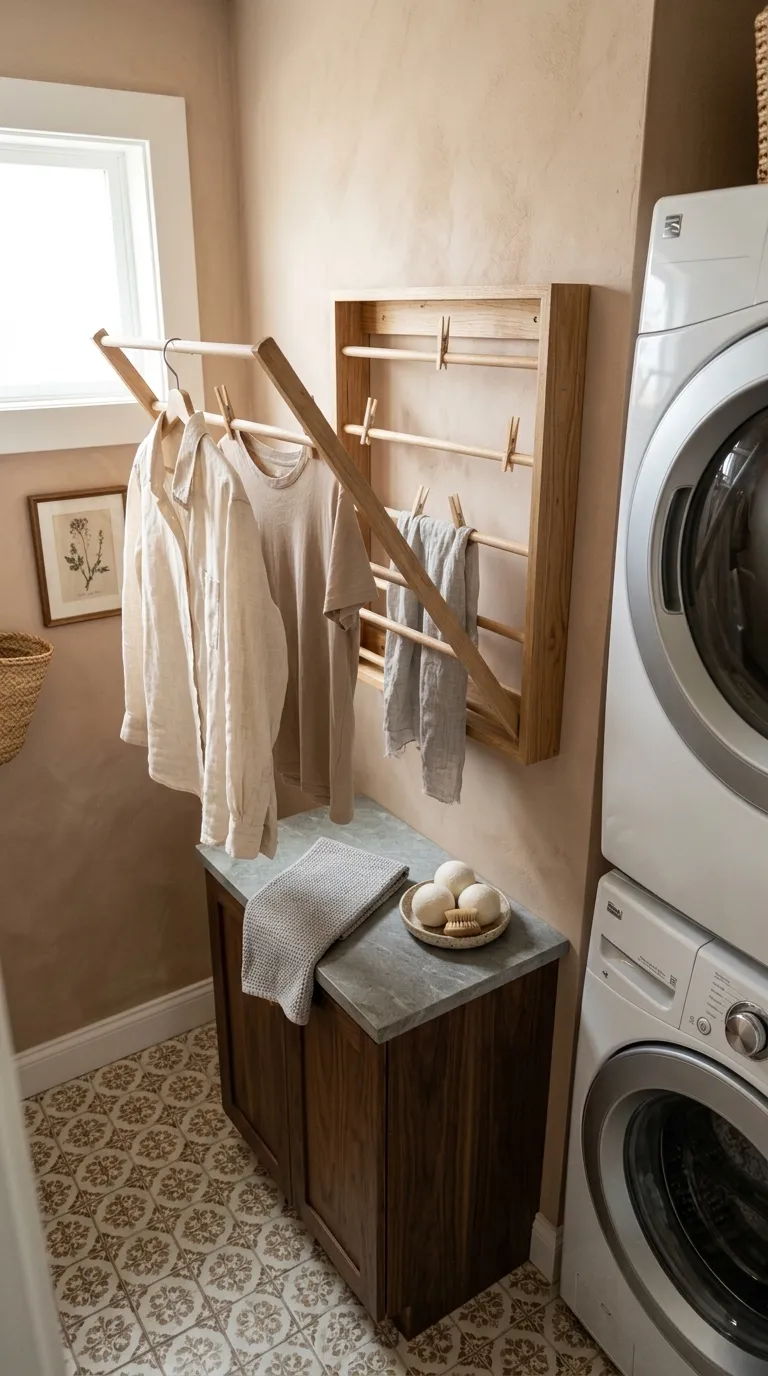 stackable washer dryer laundry room ideas Install a Wall Drying Rack