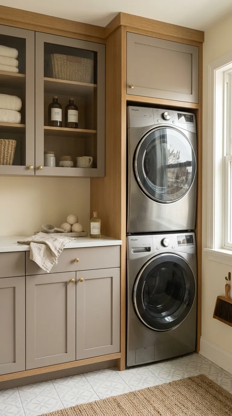 stackable washer dryer laundry room ideas Style With Glass Doors