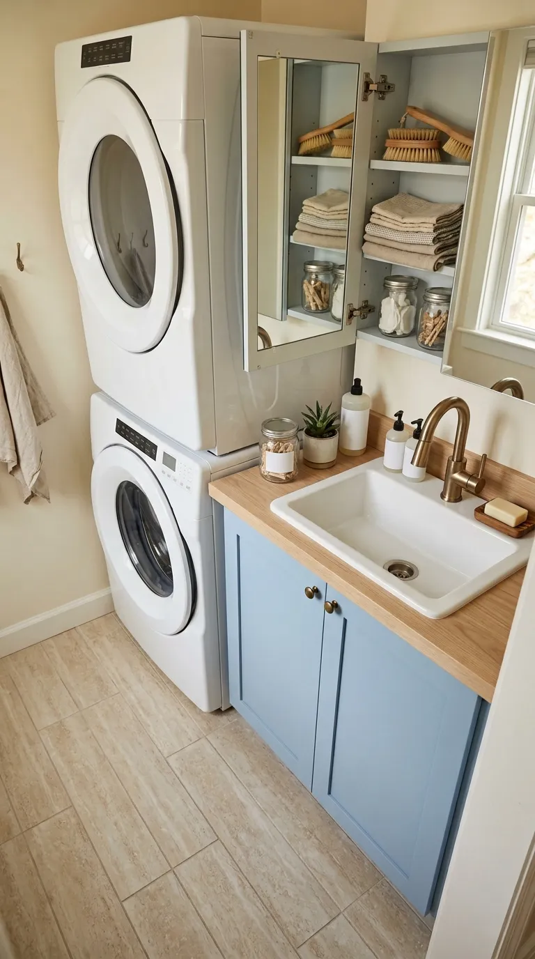 stackable washer dryer laundry room ideas Try a Slim Laundry Sink
