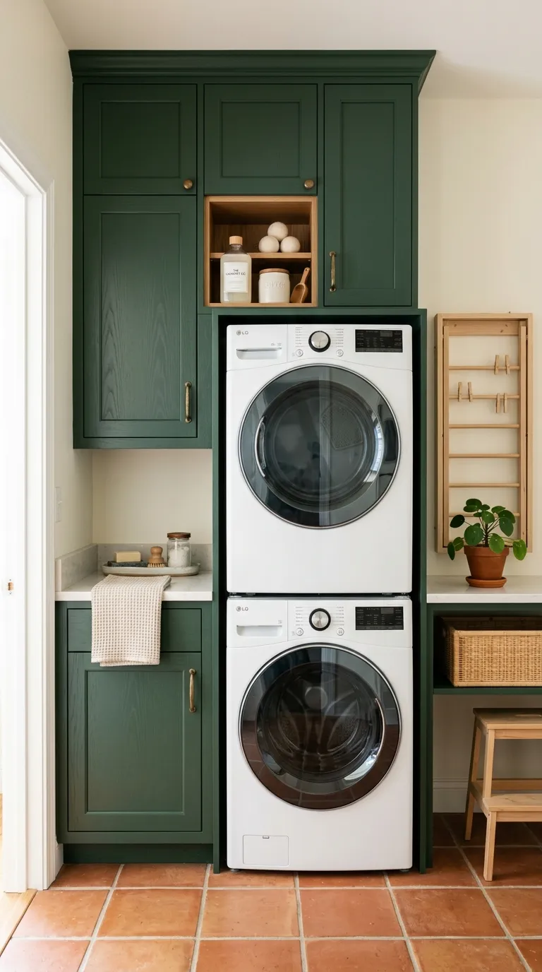 stackable washer dryer laundry room ideas Use Cabinets Above the Machines