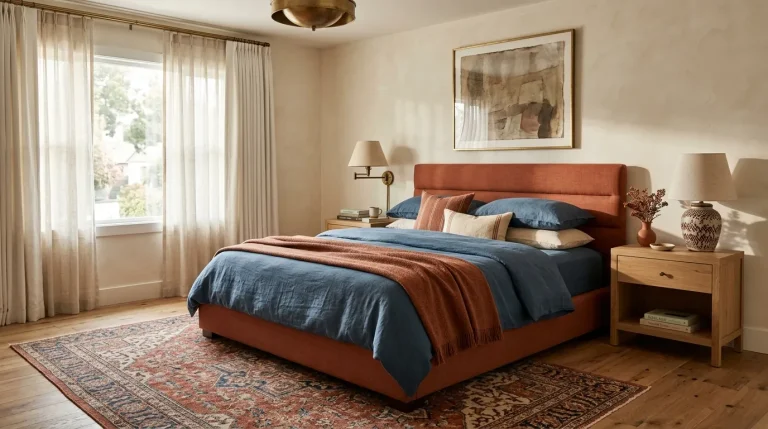 terracotta and blue bedroom decor