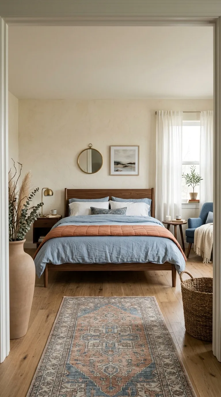 terracotta and blue bedroom decor Cream Walls and Clay