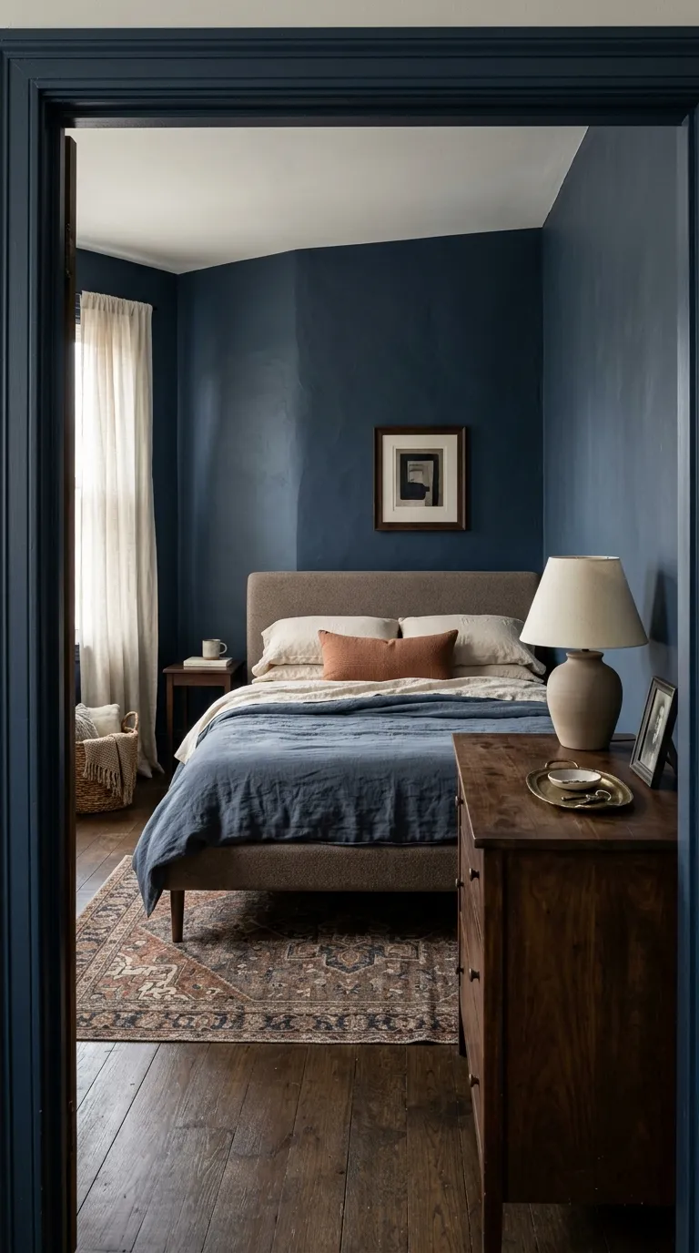 terracotta and blue bedroom decor Moody Blue Bedroom
