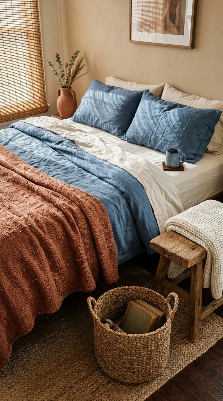 terracotta and blue bedroom decor Natural Textures Together