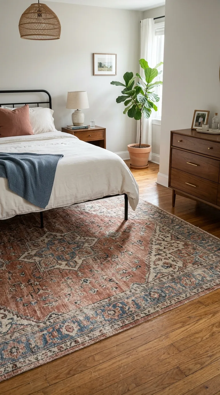 terracotta and blue bedroom decor Patterned Accent Rug