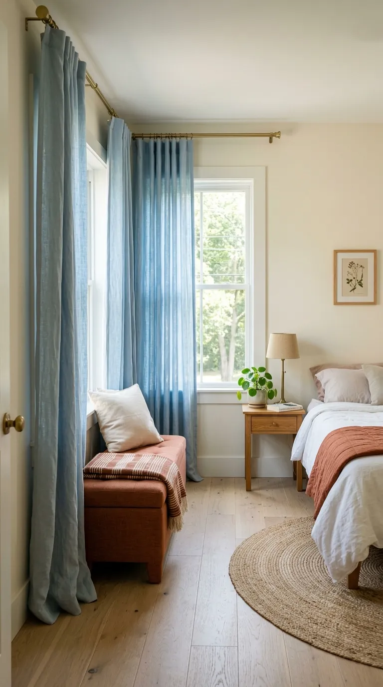 terracotta and blue bedroom decor Soft Blue Curtains