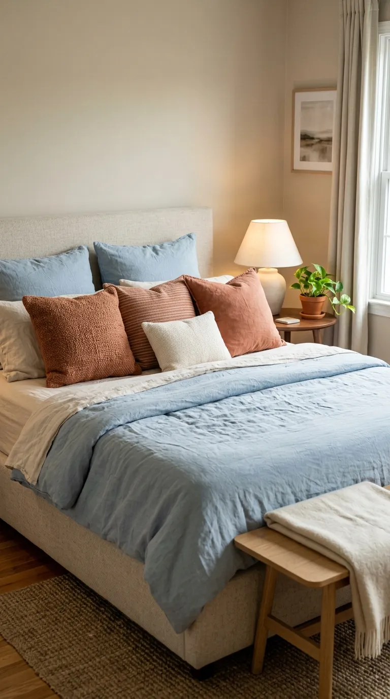 terracotta and blue bedroom decor Terracotta Accent Pillows