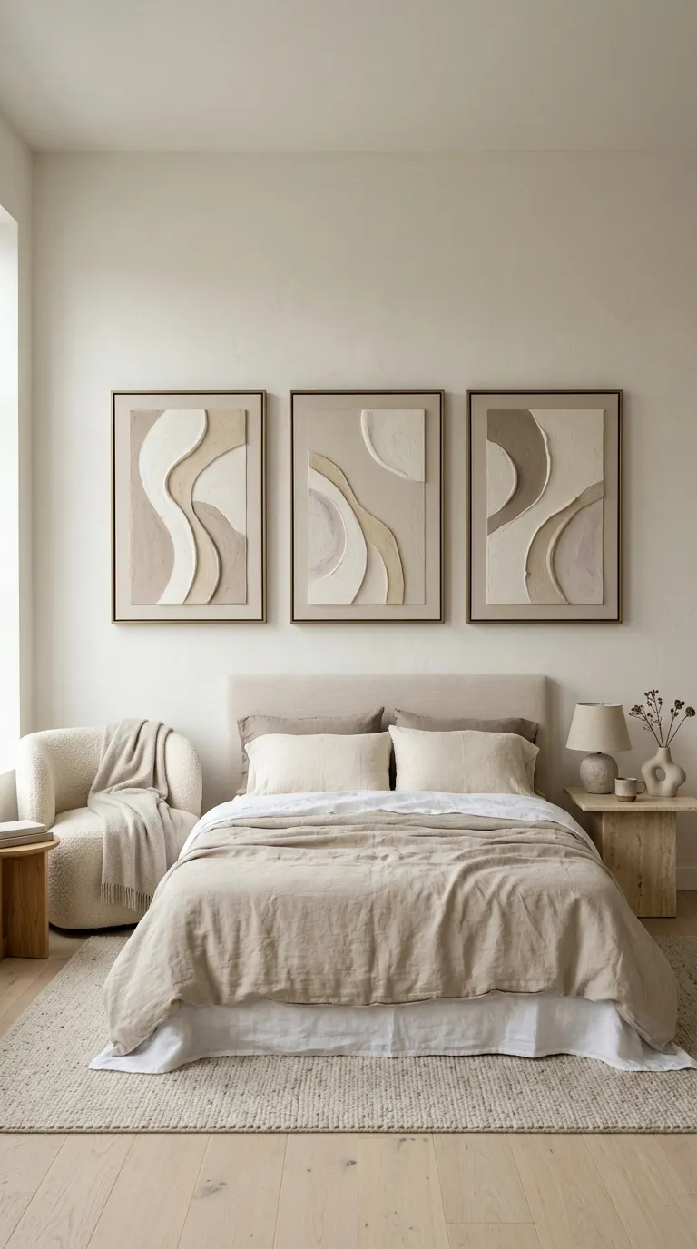 wall art ideas bedroom Soft Neutral Triptych