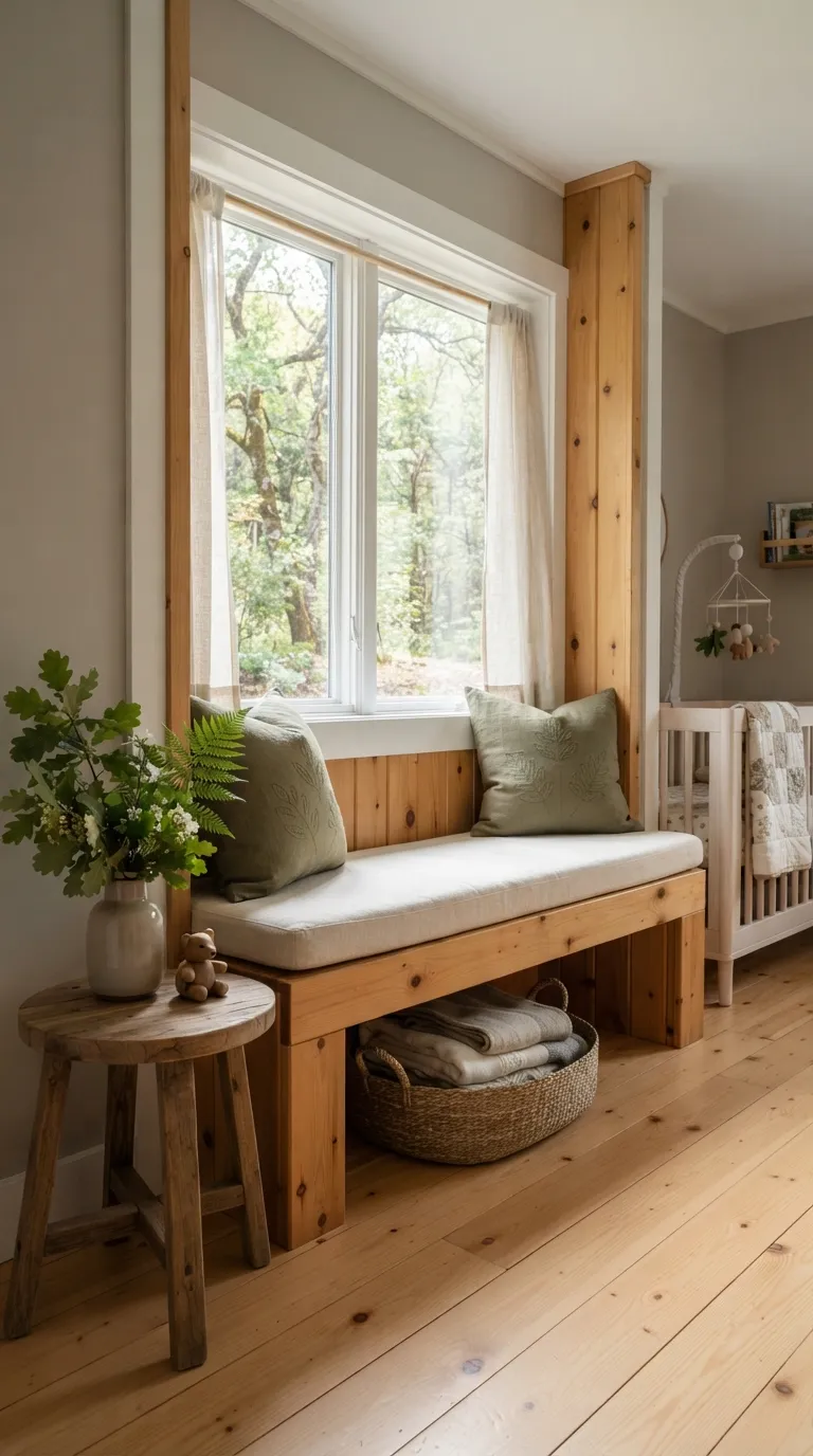 woodland nursery decor ideas Cabin-Style Window Seat