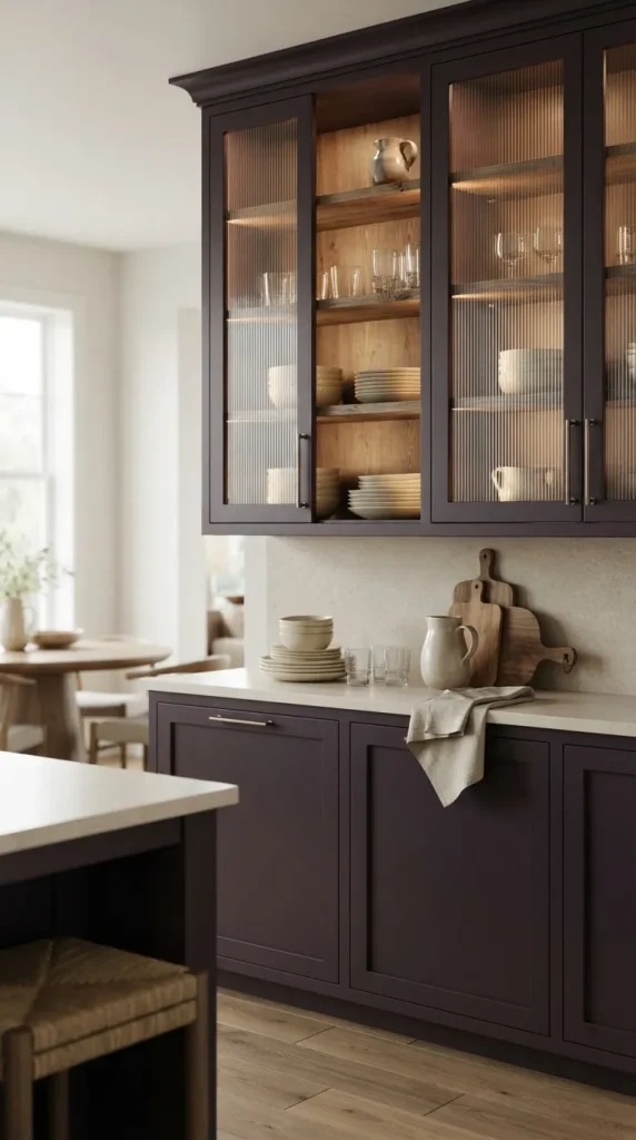 Aubergine Cabinets With Fluted Glass