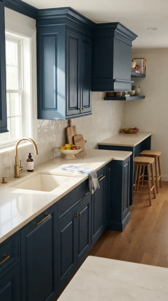 Blue Cabinets With Cream Countertops