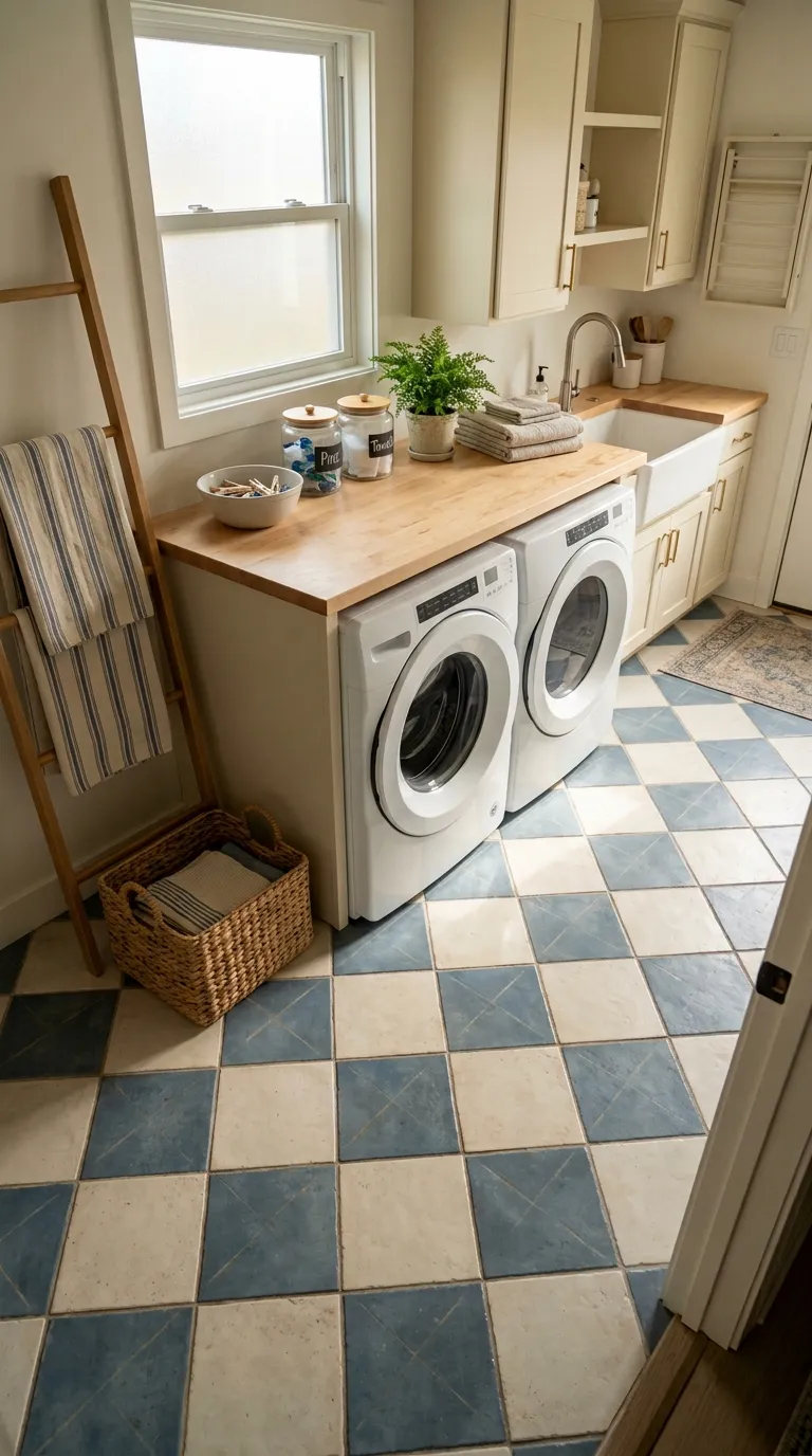 aesthetic laundry room ideas Checkerboard Floor