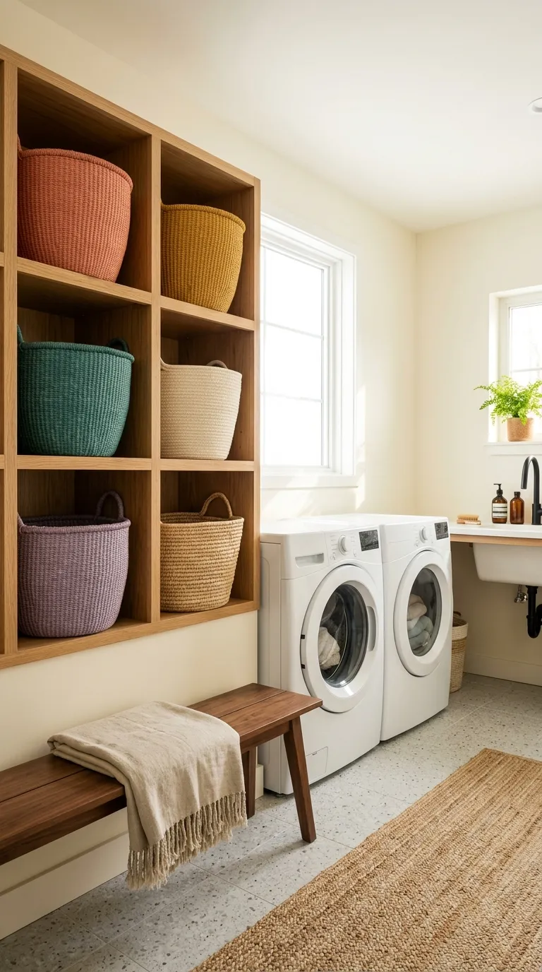 aesthetic laundry room ideas Colorful Basket Wall