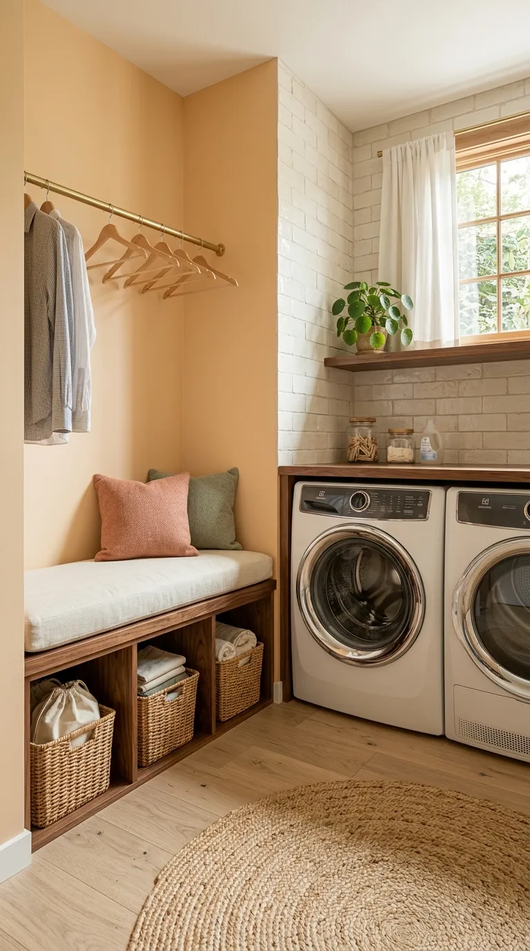 aesthetic laundry room ideas Cozy Corner Bench