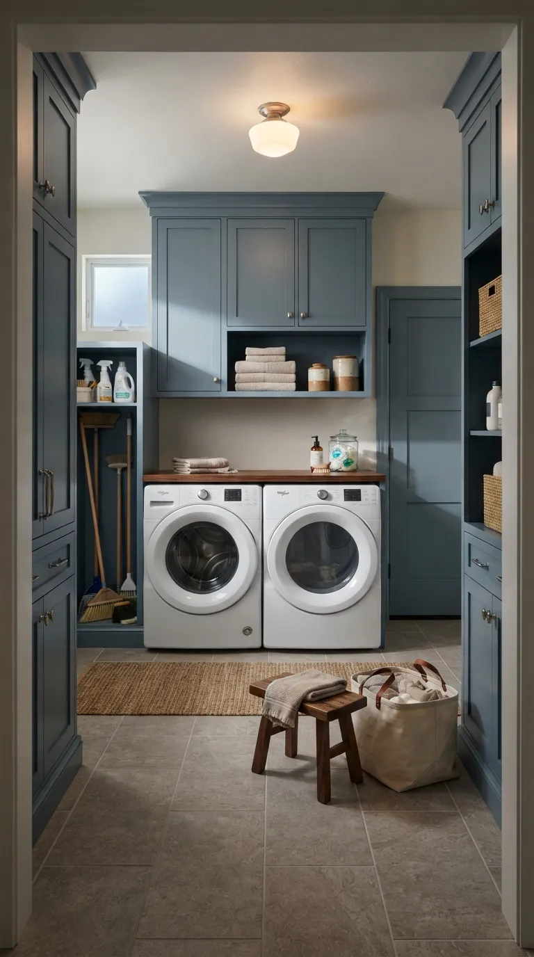 aesthetic laundry room ideas Moody Blue Cabinetry