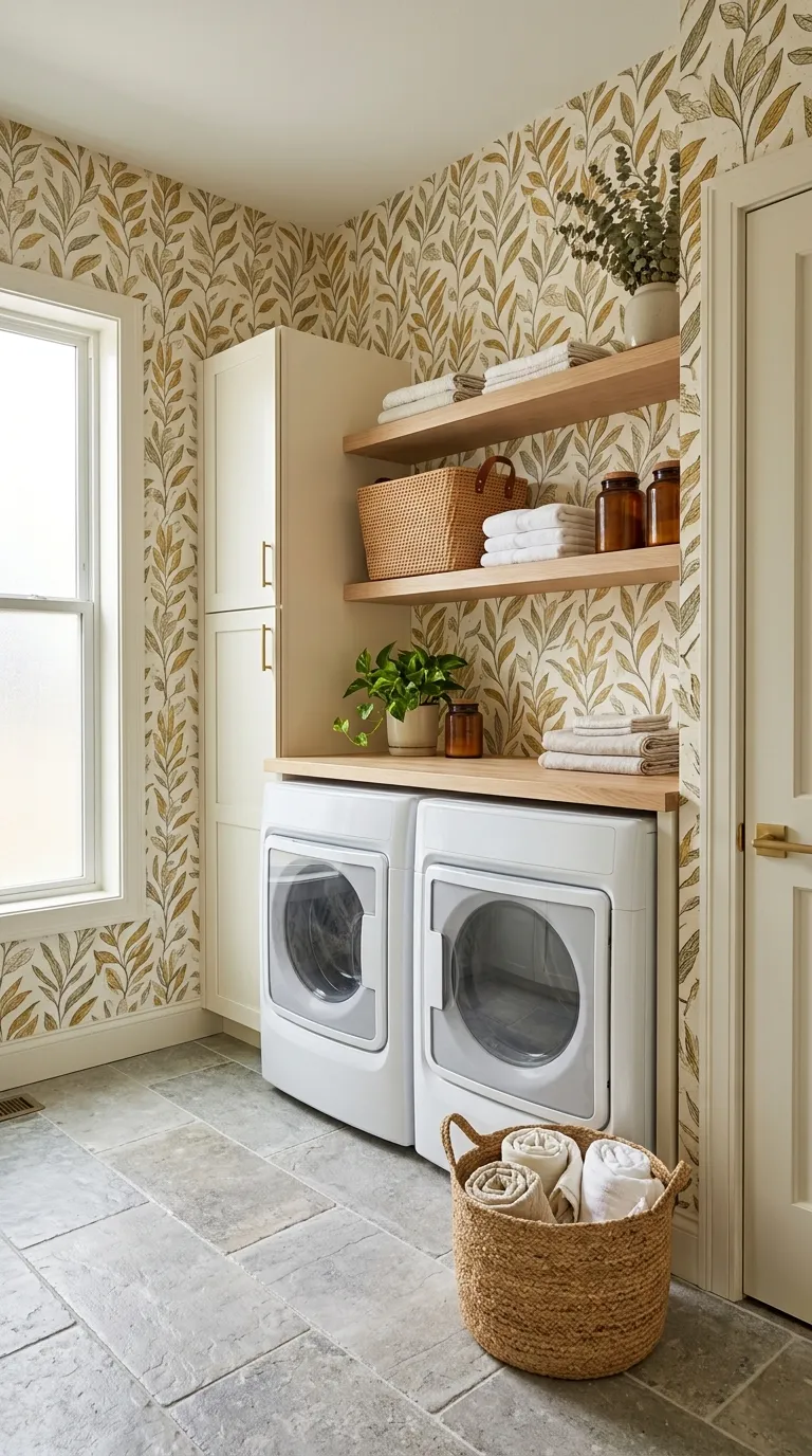 aesthetic laundry room ideas Patterned Wallpaper