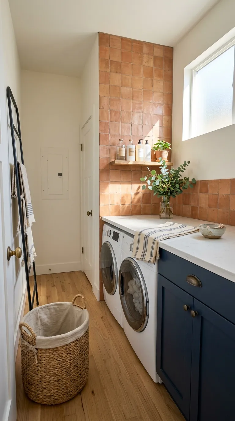 aesthetic laundry room ideas Terracotta Tile Accent