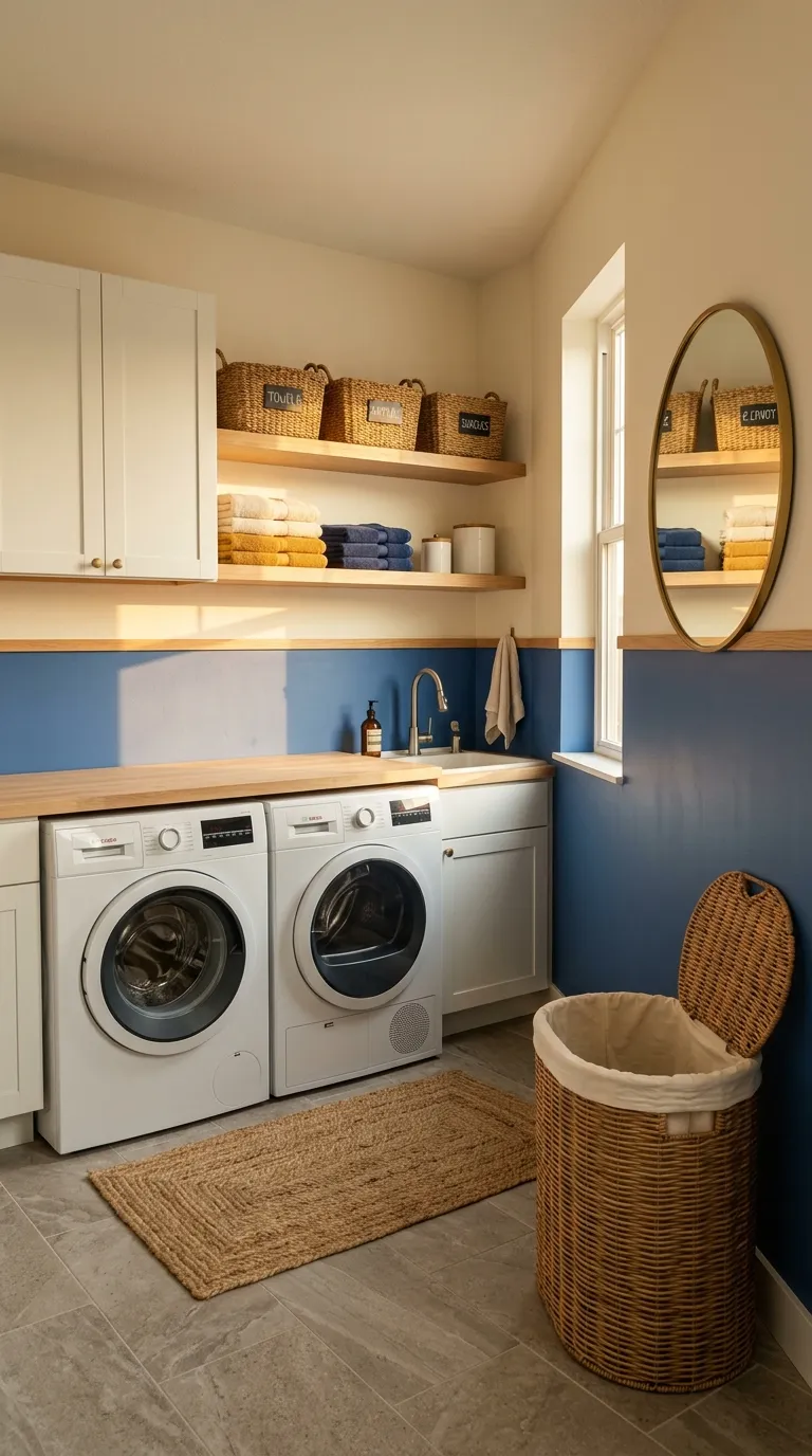 aesthetic laundry room ideas Two-Tone Laundry Wall