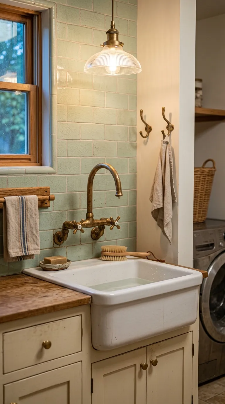 aesthetic laundry room ideas Vintage Brass Fixtures