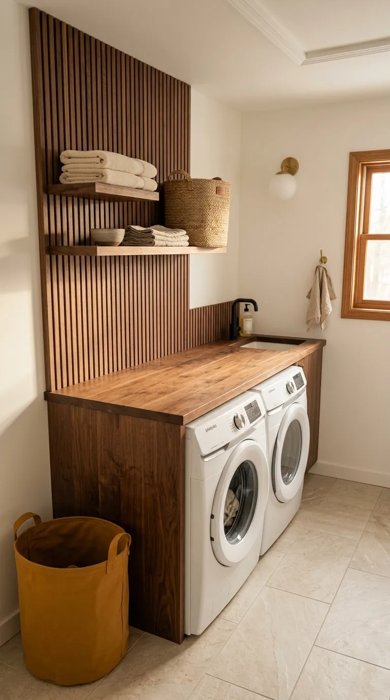 aesthetic laundry room ideas Warm Wood Details
