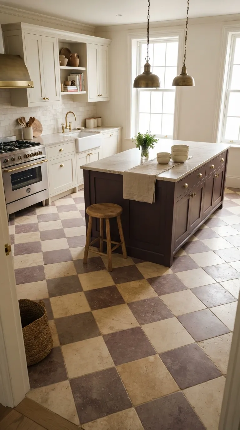 Aubergine Kitchen Ideas Aubergine and Cream Checkerboard Flooring