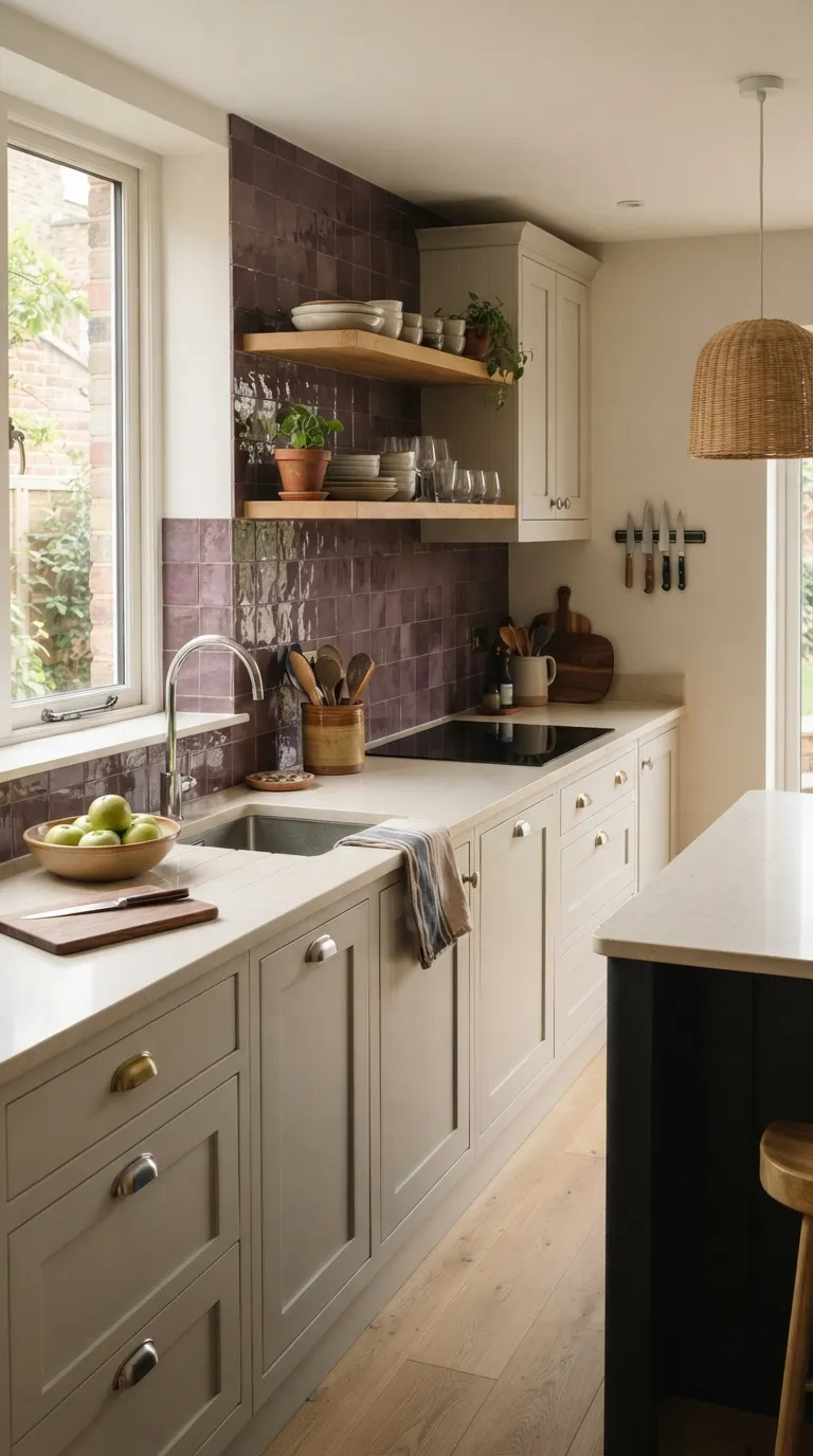 Aubergine Kitchen Ideas Aubergine Backsplash With Light Cabinetry