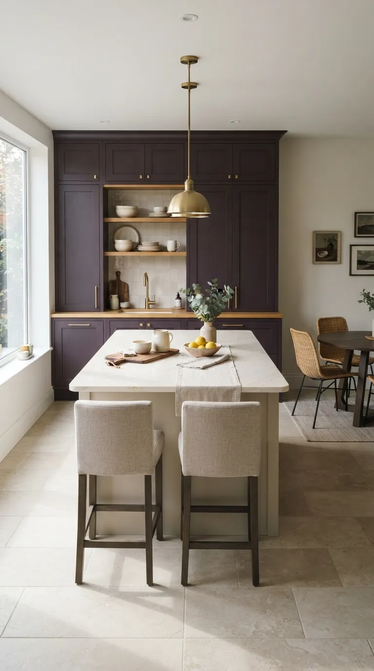 Aubergine Kitchen Ideas Aubergine Cabinets With Creamy Quartz