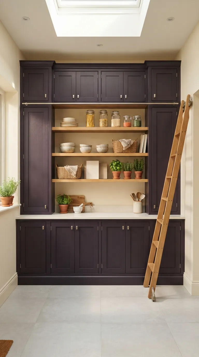 Aubergine Kitchen Ideas Aubergine Pantry Wall With Open Shelves