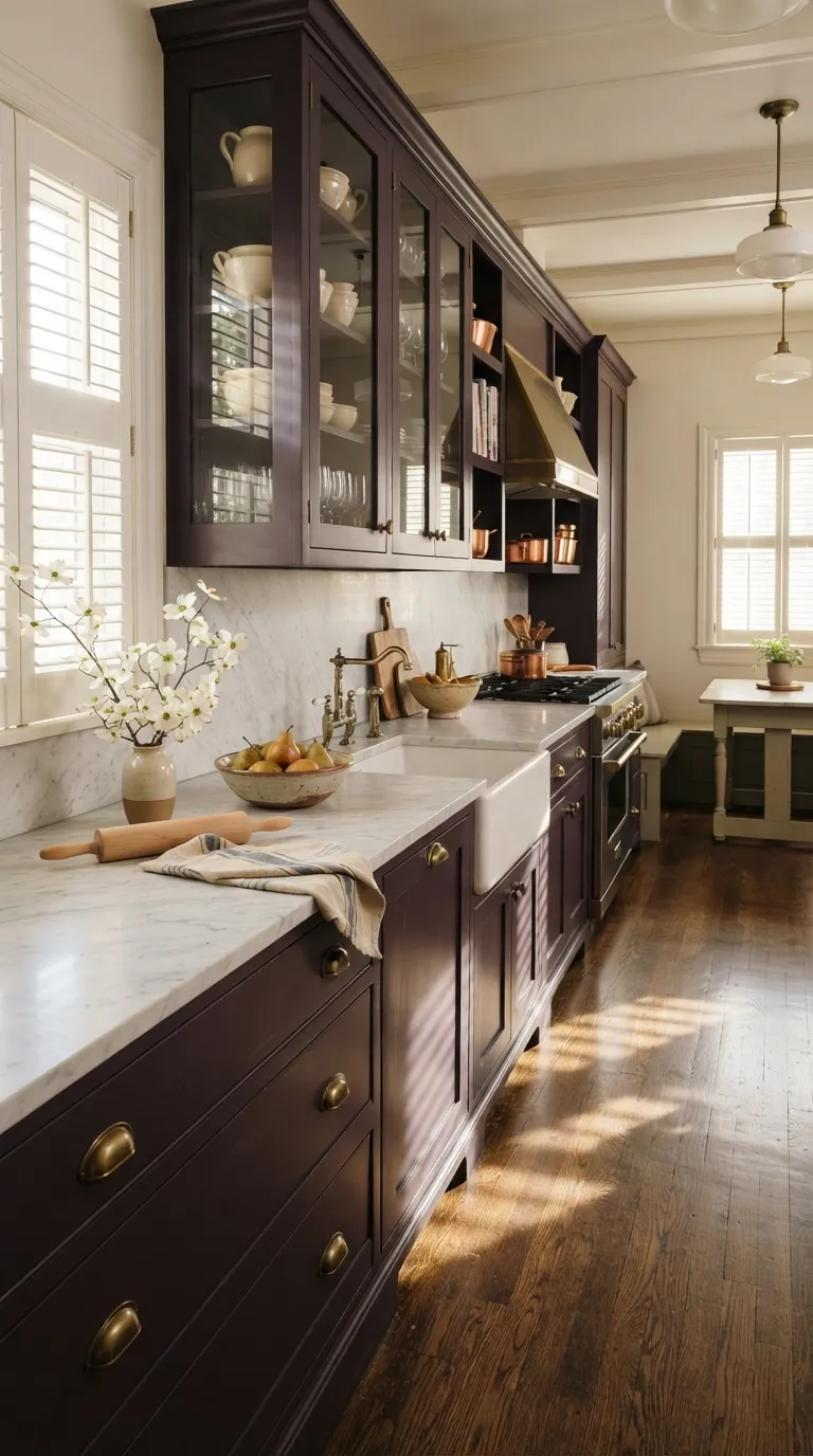 Aubergine Kitchen Ideas Aubergine Shaker Cabinets With Marble