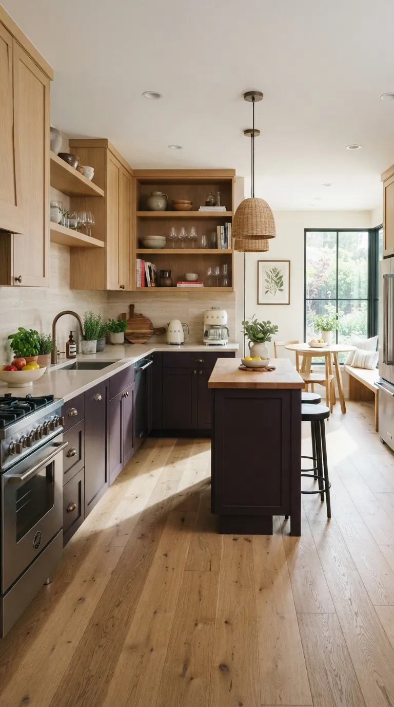 Aubergine Kitchen Ideas Two-Tone Aubergine and Natural Oak
