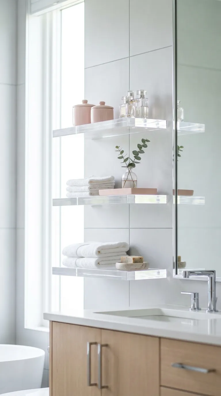 bathroom shelf decor and storage ideas Acrylic Shelves for Lightness