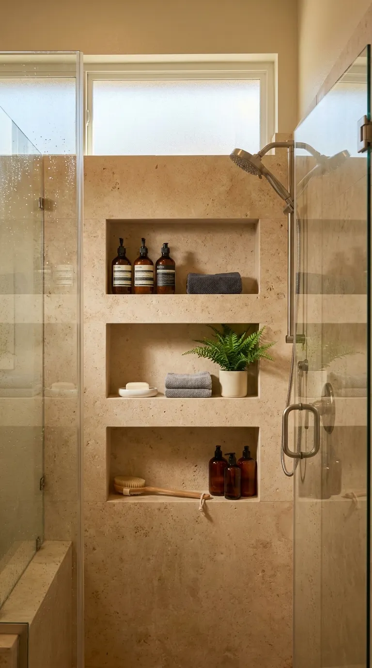bathroom shelf decor and storage ideas Built-In Shower Shelves