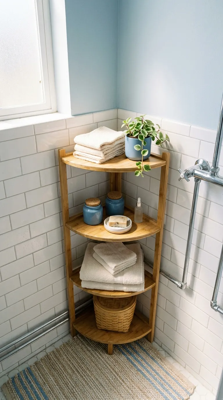bathroom shelf decor and storage ideas Corner Shelf for Tight Spaces