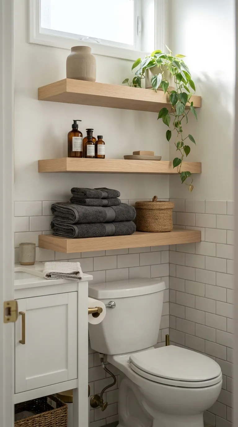 bathroom shelf decor and storage ideas Floating Shelves Above Toilet
