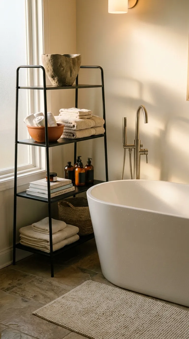 bathroom shelf decor and storage ideas Ladder Shelf by Tub
