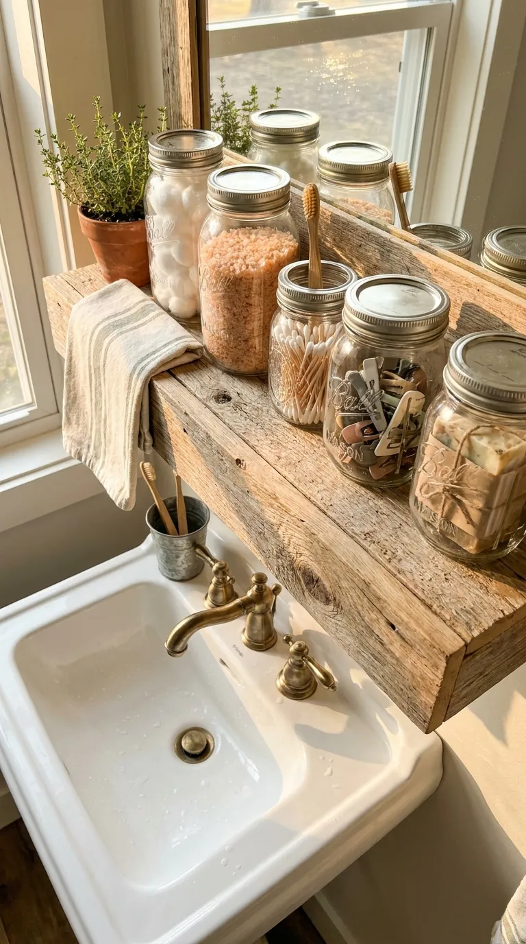 bathroom shelf decor and storage ideas Mason Jar Bathroom Storage