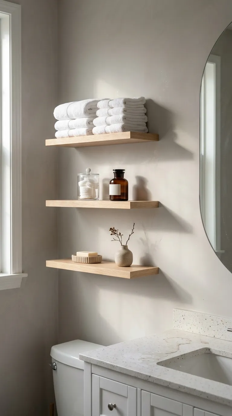bathroom shelf decor and storage ideas Minimalist Floating Ledges