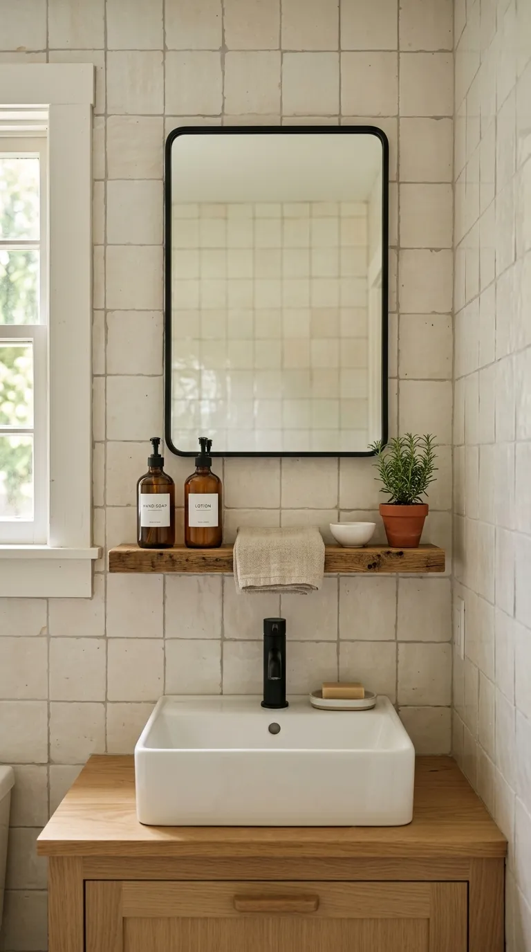 bathroom storage ideas without cabinets Add an Over-Sink Shelf